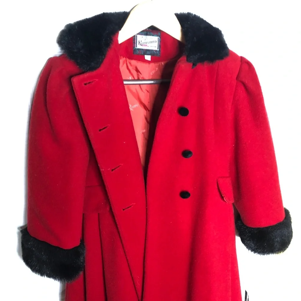 Rothschild Red Wool Pea Coat Black Velvet Girls 7 - Picture 12 of 16
